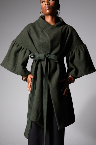 Army Blanket Ruffle Sleeve Coat
